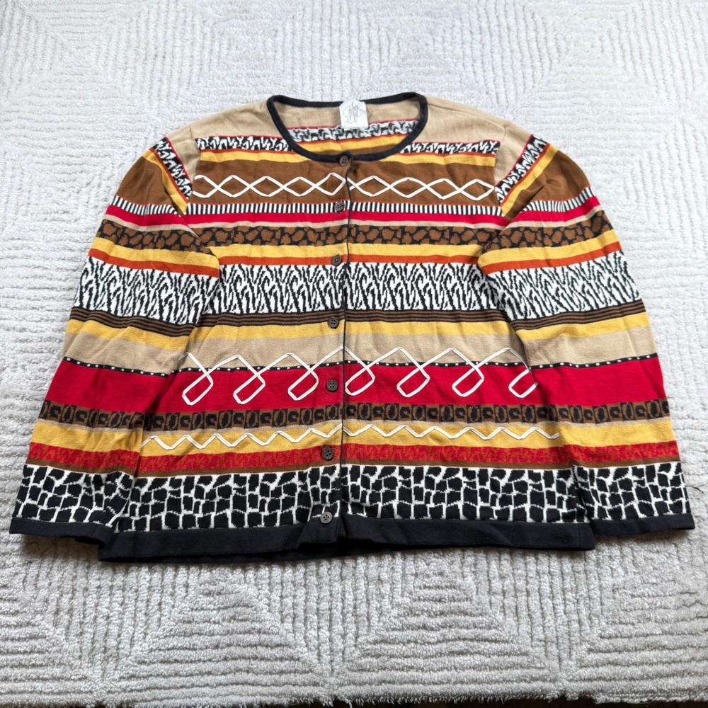 Vintage Fisher Hill Cardigan Womens L Cotton Tribal Geometric Southwestern 80s